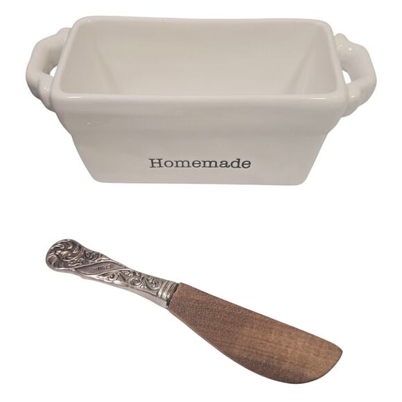 Mud Pie Cutest Little White Mini Loaf Pan 5x3x2.25 “Homemade” Serving Knife - Picture 7 of 7